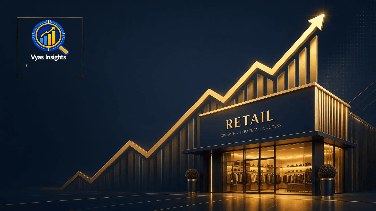 Retail Independence Manifesto blog cover featuring a stylized golden retail store with an upward growth chart and Vyas Insights branding